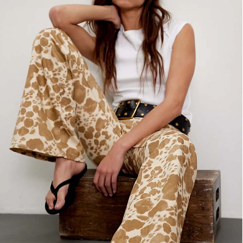 We The Free Penny Pull-on Printed Flare Jeans In Dunes Combo Animal Floral